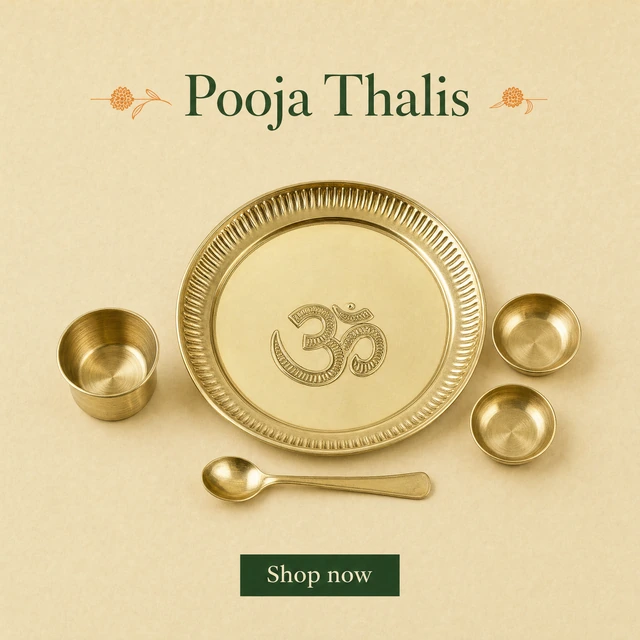 Om Carved Brass Pooja Thali Set