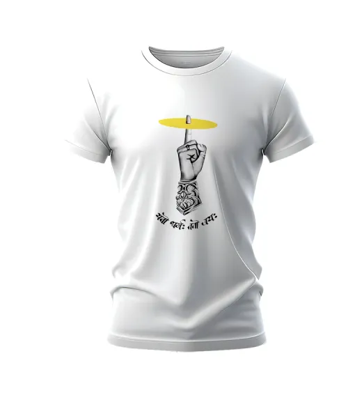 Krishna – Dharma Sudarshan | Premium Bio-Washed Pure White Cotton Regular Fit T-shirt
