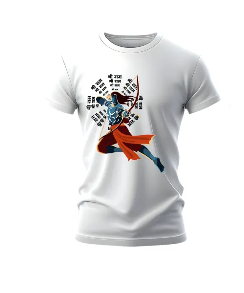 Ram – Archer Concentric | Premium Bio-washed Pure White Cotton Regular fit T-shirt