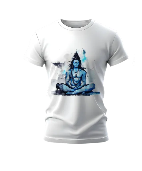 Shiva Transcendental Meditation | Pure White Bio-Washed Cotton Regular Fit T-shirt