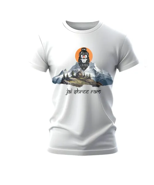 Hanuman – Mighty Mountain | Pure White Bio-washed Cotton Regular fit T-shirt