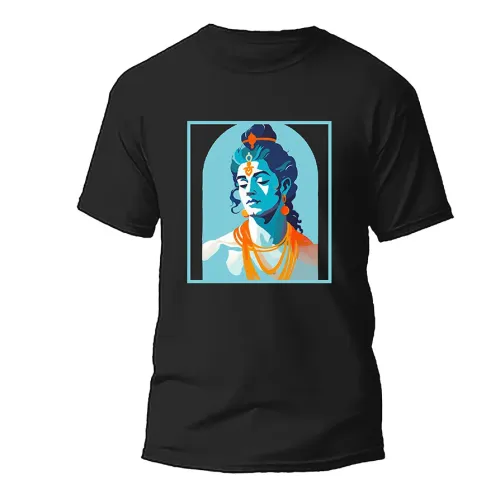 Ram – Peace Blue | Pure Black Bio-Washed Cotton Regular T-Shirt