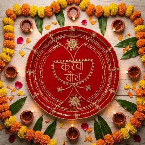 Karwa Chauth Puja Thali Set with Lota/Karwa and Channi – Red & Golden Festive Design