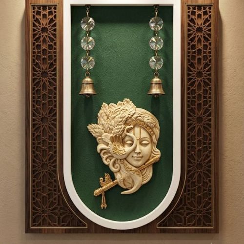 Brass Wall Hanging Krishna Statue Idol with Flute and Bells