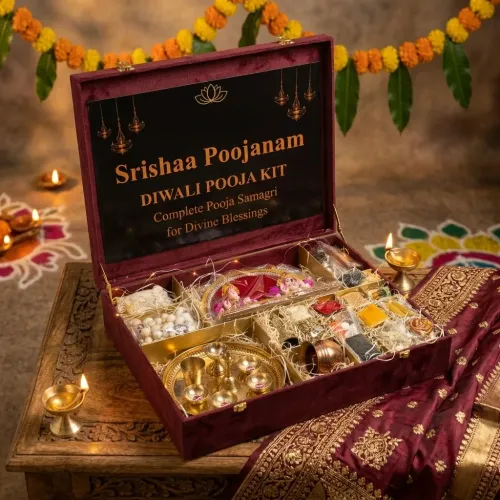 Complete Diwali Pooja Kit with Ganesh & Lakshmi Idols, Brass Thali, Diya, Ghanti, Tambe Lota and Pooja Samagri
