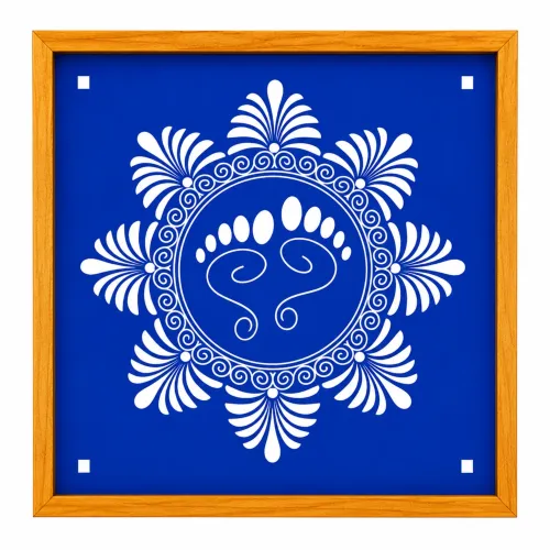 Lakshmi Padam with Flower Rangoli Stencil Wooden 10x10 Inches Pack of 1