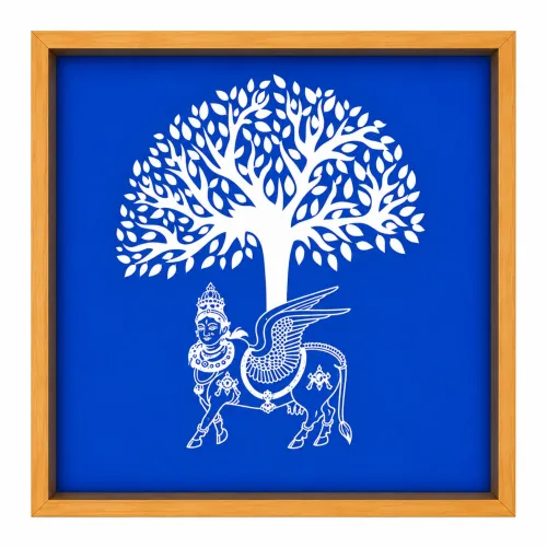 Karpaga Virutcham Tree with Kamadhenu Rangoli Stencil Wooden 10x10 Inches, Pack of 1