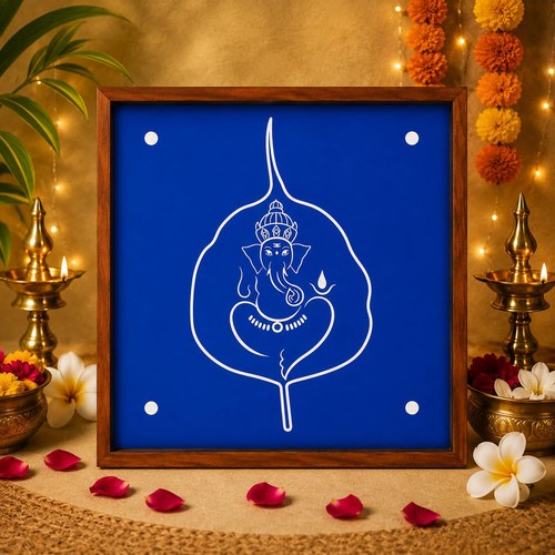 Rangly Big Leaf Ganesha Wooden Rangoli Stencil 13x13 In | Pooja Room Kolam