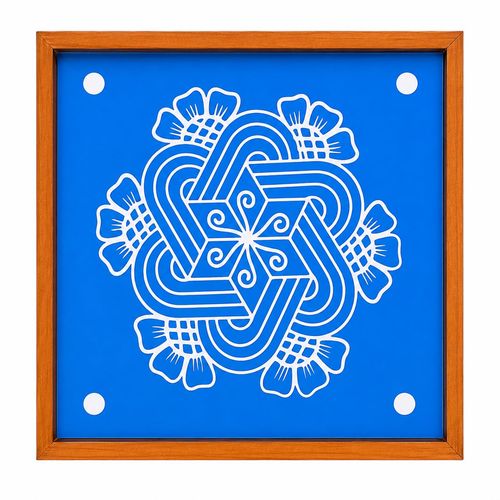 Flower Padi Kolam Rangoli Stencil Wooden 10x10 Inch, Pack of 1