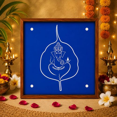 Leaf Ganesh Rangoli Stencil Wooden 10x10 Inches Pack of 1