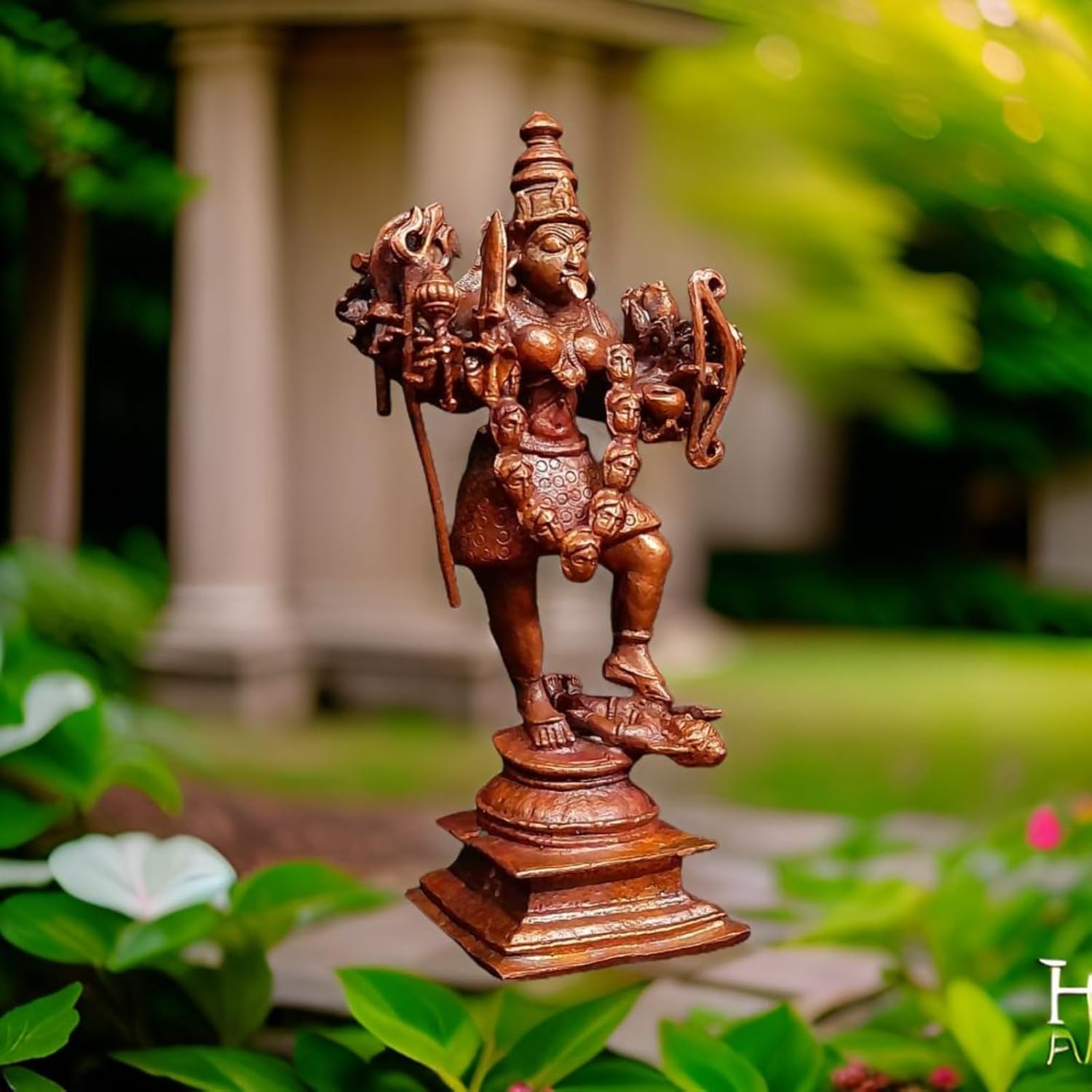 Brownish-Orange Copper Idols Of God Kaliamman 5.7 Inches, 620G, Patina Antique Finish, Pack Of 1 Piece