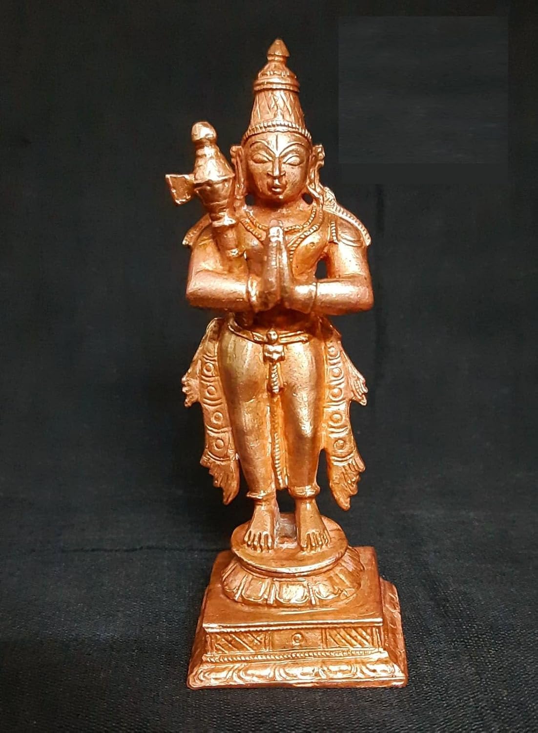 Brownish-Orange Copper Idols Indiaby 3.9Inches, Rarest Handmade Chandikeswarar, 230G, Patina Antique Finish, Pack Of 1 Piece