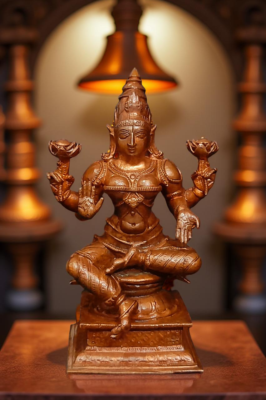 Brown Copper Idols Of Lakshmi, 4 Inches, 500G, Handmade, Pack Of 1 Piece