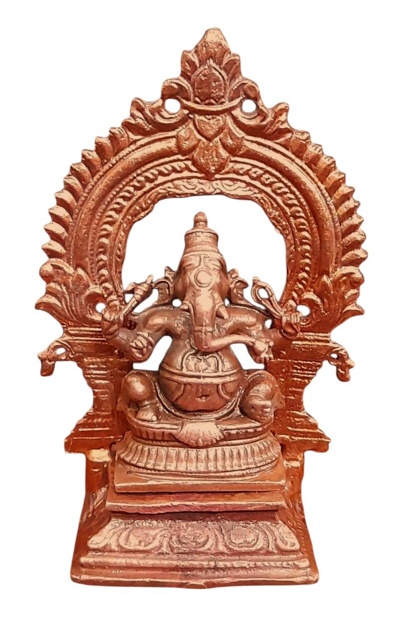 Brownish-Orange Copper Idols Of God Ganesh With Prabhavalli, 3.3 Inches, 146G, Patina Antique Finish, Pack Of 2 Piece