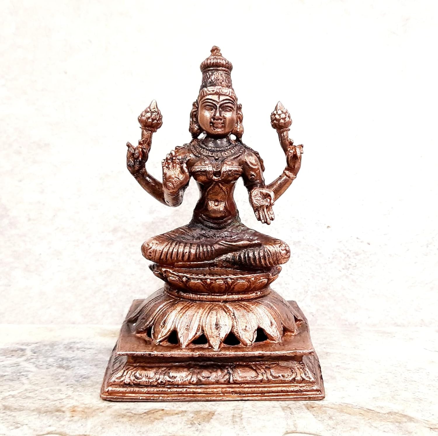 Brownish-Orange Copper Idols India, 4.7 Inches, Handmade Lakshmi Idol With, 680G, Patina Antique Finish, Pack Of 1 Piece
