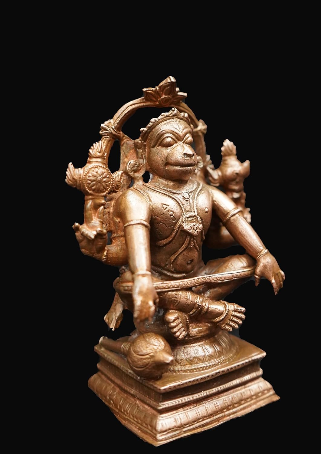 Brownish-Orange Copper Idols Of God Sitting God Hanuman, 4.3 Inches, 730G, Patina Antique Finish, Pack Of 1 Piece