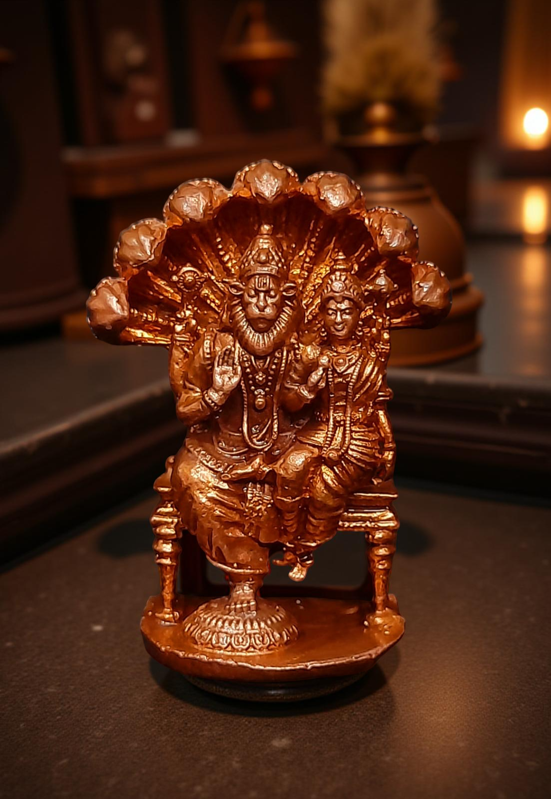 Brown Copper Idols Of God Lakshmi Narasimhar, 2.3 Inches, 110 Gram, Patina Antique Finish, Pack Of 1 Piece