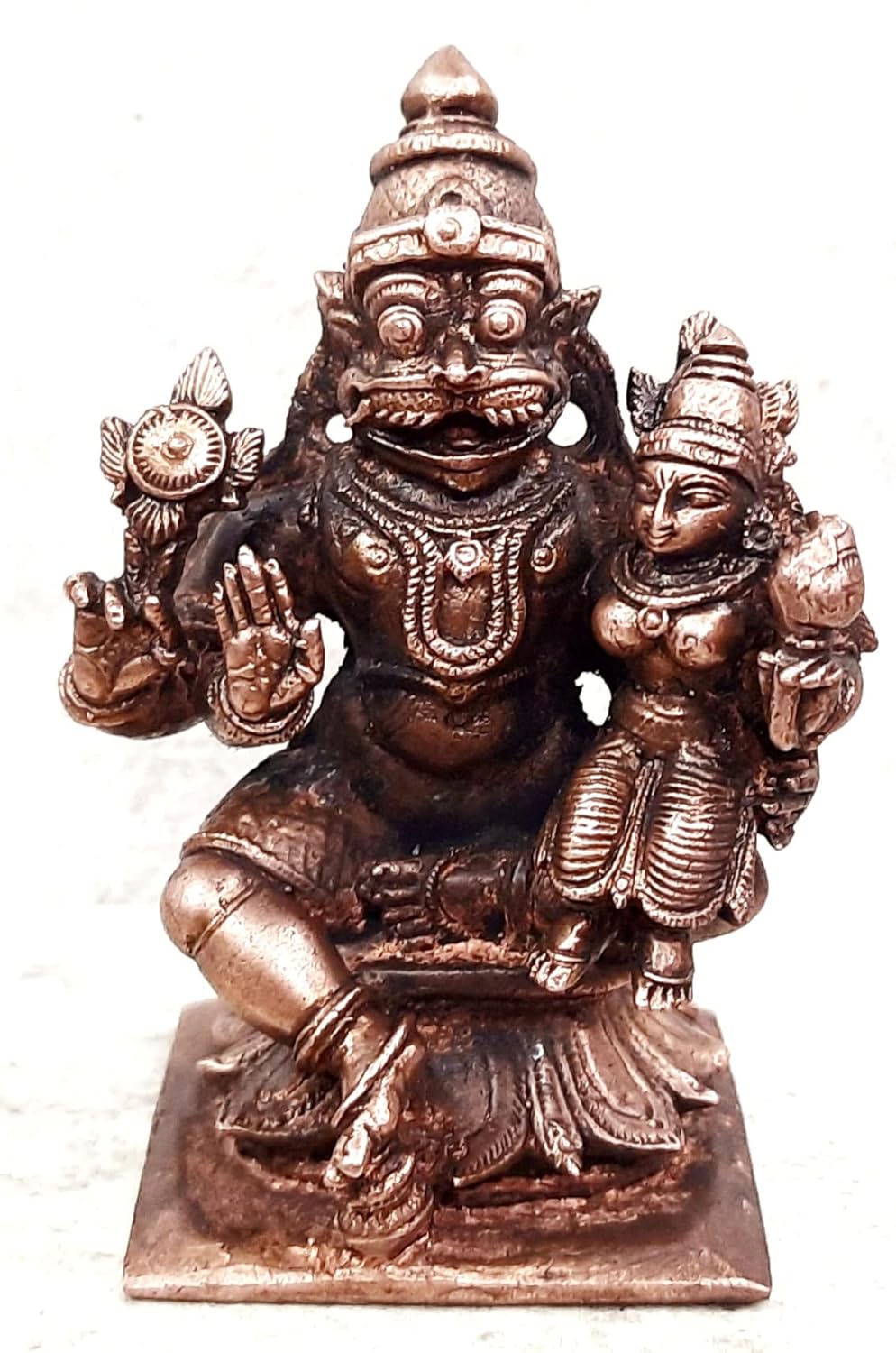 Brownish-Orange Copper Idolsby, 7.2 Cm, Handmade Lakshmi Narasimhar 276Grams, Patina Antique Finish, Pack Of 1 Piece