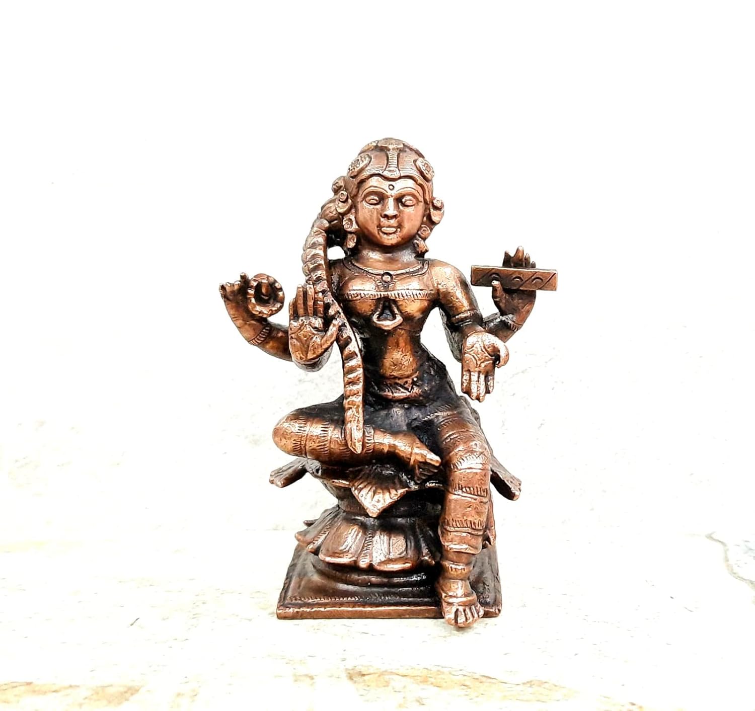 Brown Copper Handmade Bala Tiripura Sundar 8.8 Cm 322 G, Patina Antique Finish, Pack Of 1 Piece