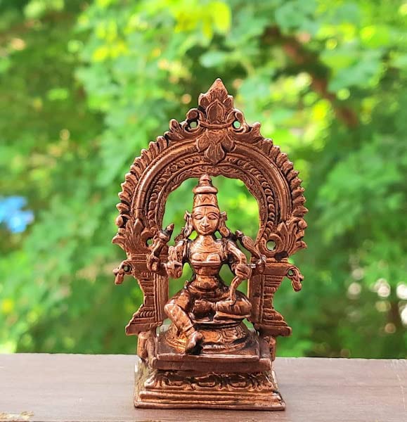 Brownish-Orange Copper Idols Of God Raja Rajeshwari With Prabhavalli By Searchers Paradise, 3.3 Inches, 140G, Patina Antique Finish, Pack Of 2 Piece