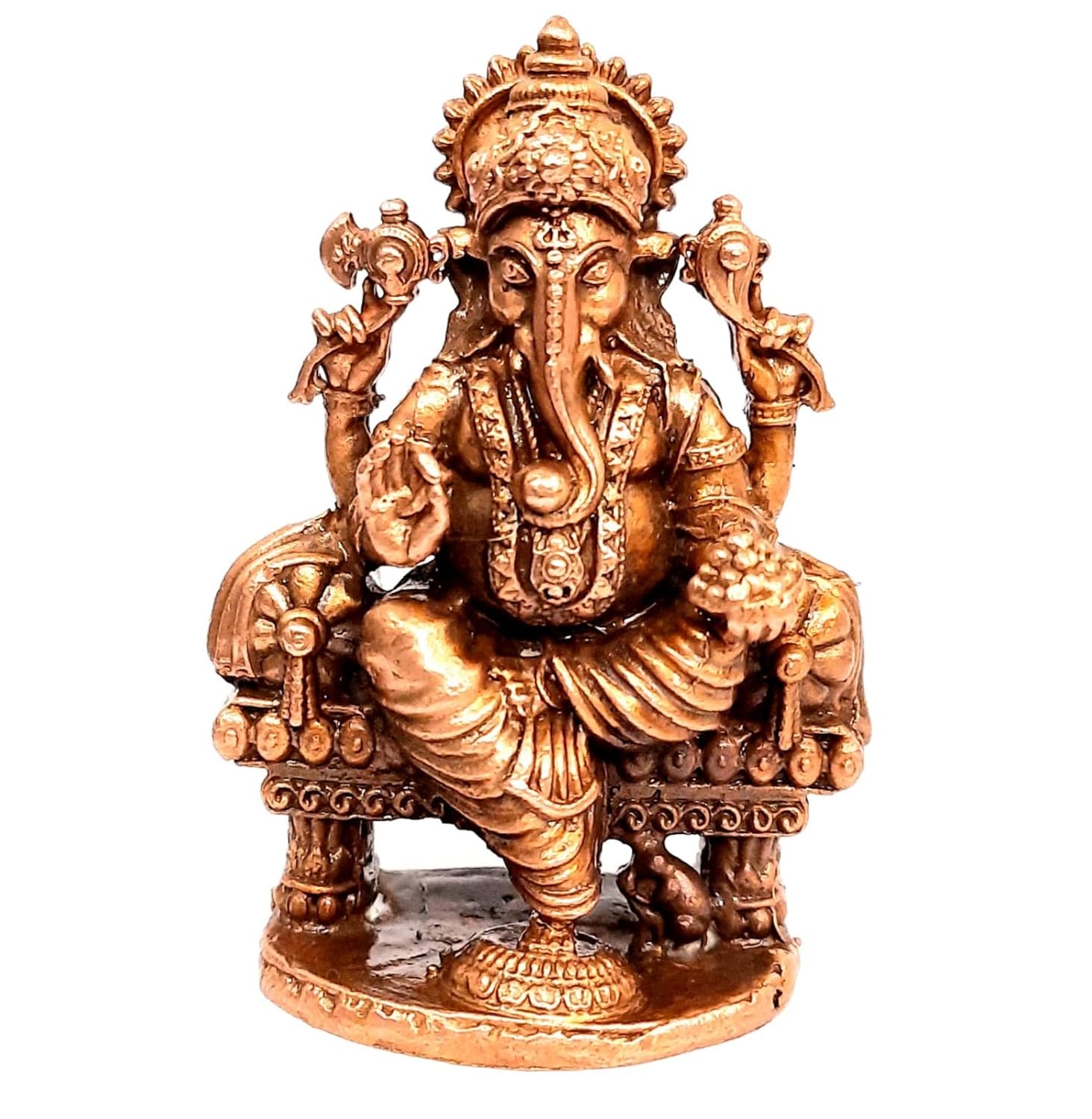 Brownish-Orange Copper Idols Of God Ganeash With Prabhavalli By Searchers Paradise, 2.5 Inch, 160 Gram, Patina Antique Finish, Pack Of 1 Piece