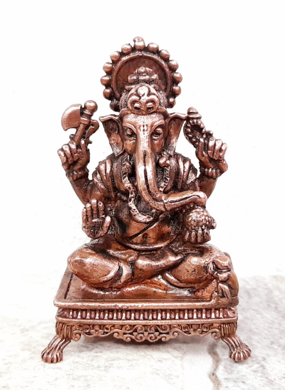 Brownish-Orange Copper Idols, 2.4 Inches, Handmade Ganesh, 115G, Patina Antique Finish, Pack Of 1 Piece