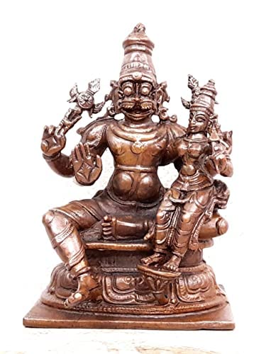 Brownish-Orange Copper Idols Of God Lakshmi Narasimhar By Searchers Paradise, 3.8 Inches, 560G, Patina Antique Finish, Pack Of 1 Piece