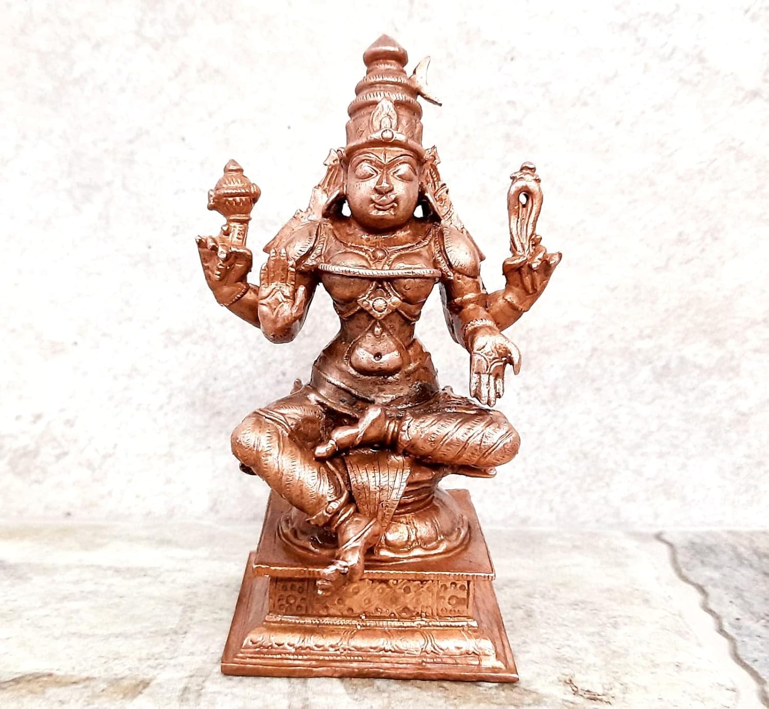 Brownish-Orange Copper Idols Of God Bhuvaneshvari 4.3 Inches, 500G, Patina Antique Finish, Pack Of 1 Piece