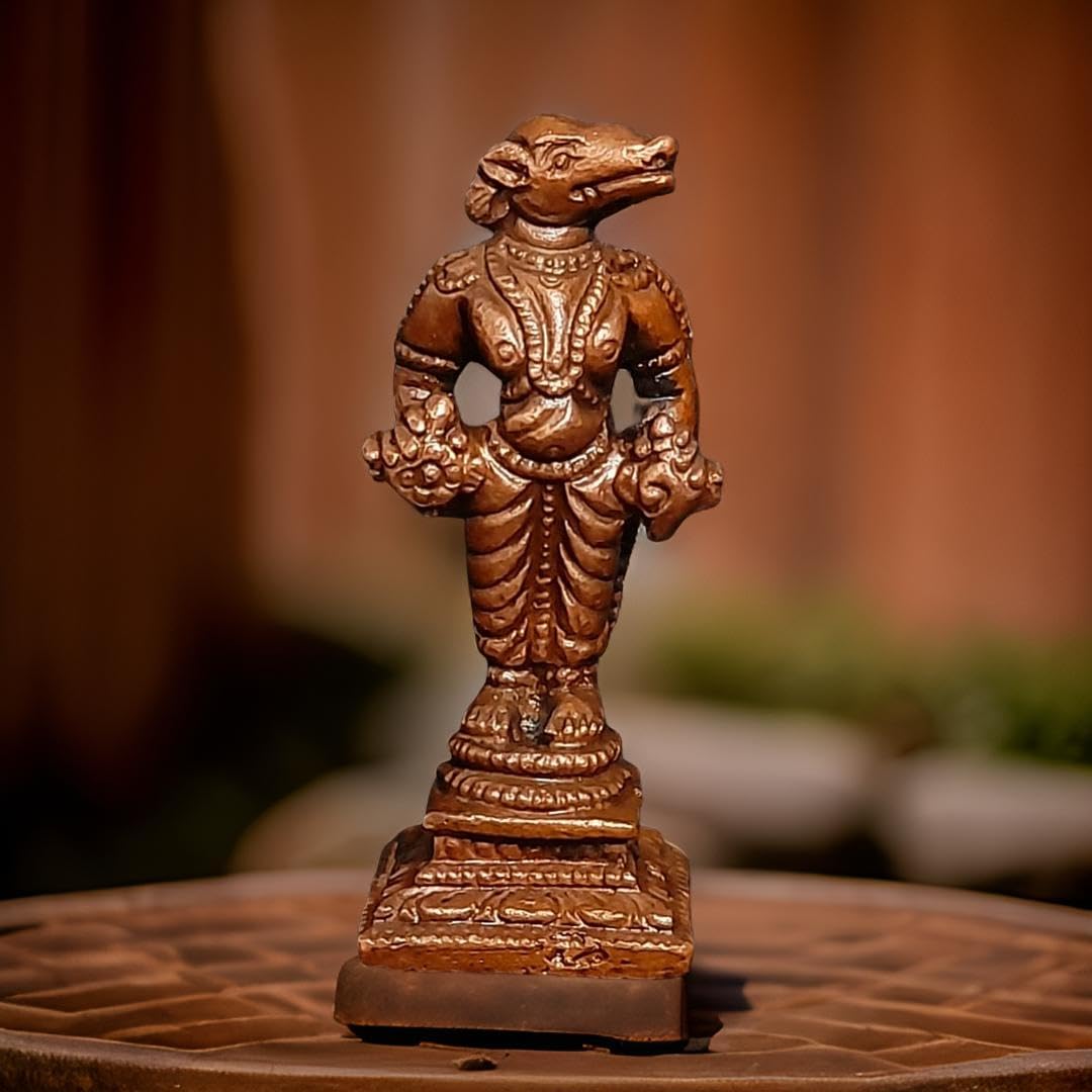 Brown Copper Idols Bhoo Varahar, 2.4 Inches, Handmade 80G, Pack Of 1 Piece
