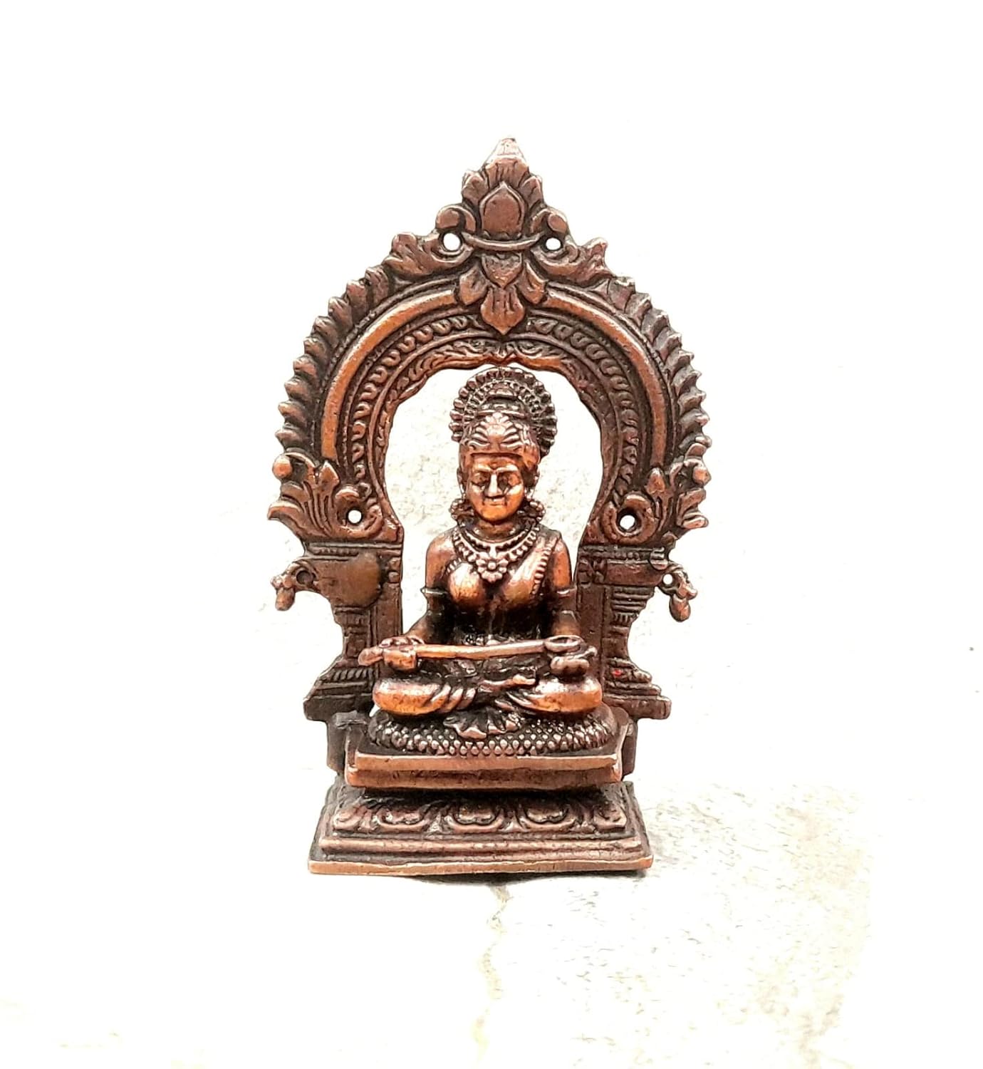 Brownish-Orange Copper Idols India, 3 Inches, Handmade Goddess Annapoorani Idol With Prabhavalli, 120G, Patina Antique Finish, Pack Of 1 Piece