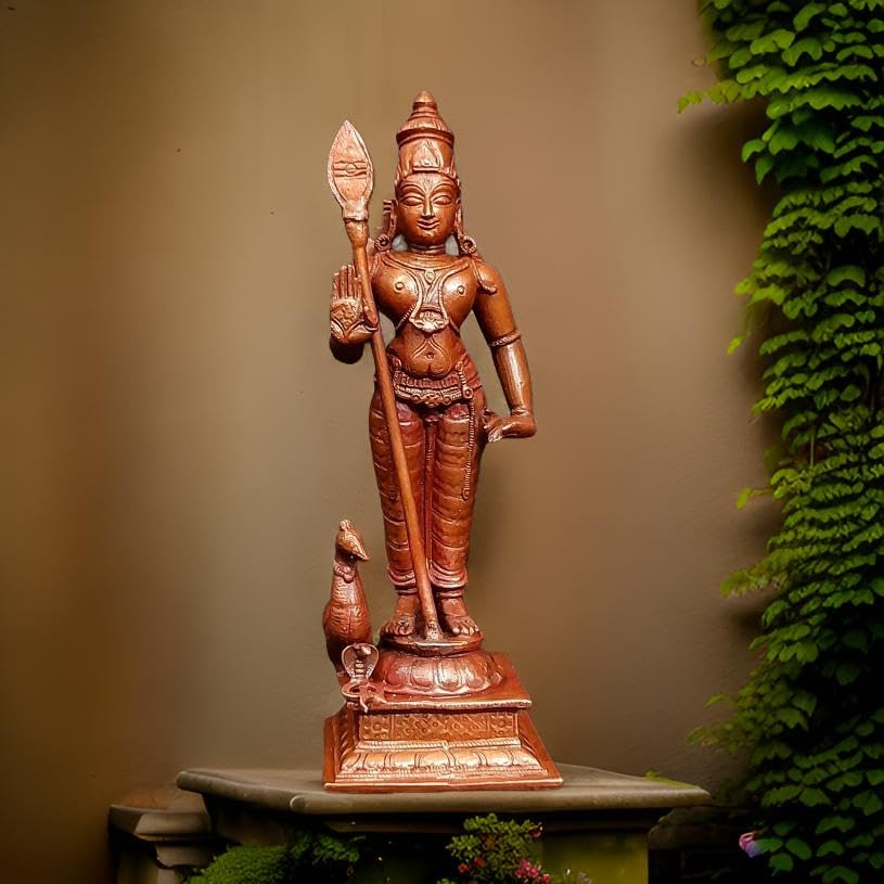 Brownish-Orange Copper Idols Of God Murugar By Searchers Paradise, 6.2 Inches, 550 G, Patina Antique Finish, Pack Of 1 Piece