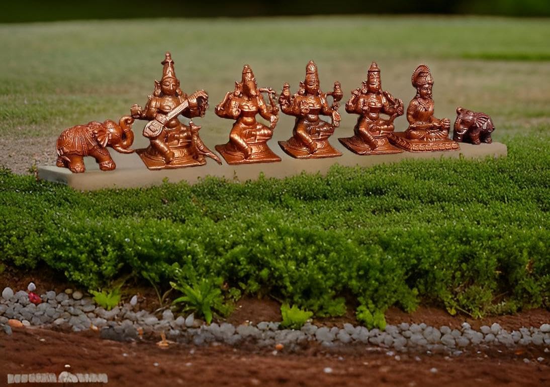 Brownish-Orange Copper Idols Of God Elephant Idol, Lakshmi, Varahi, Raja Rajeshwari, Saraswathi Annapoorani Combo Idol By, Pack Of 7 Piece