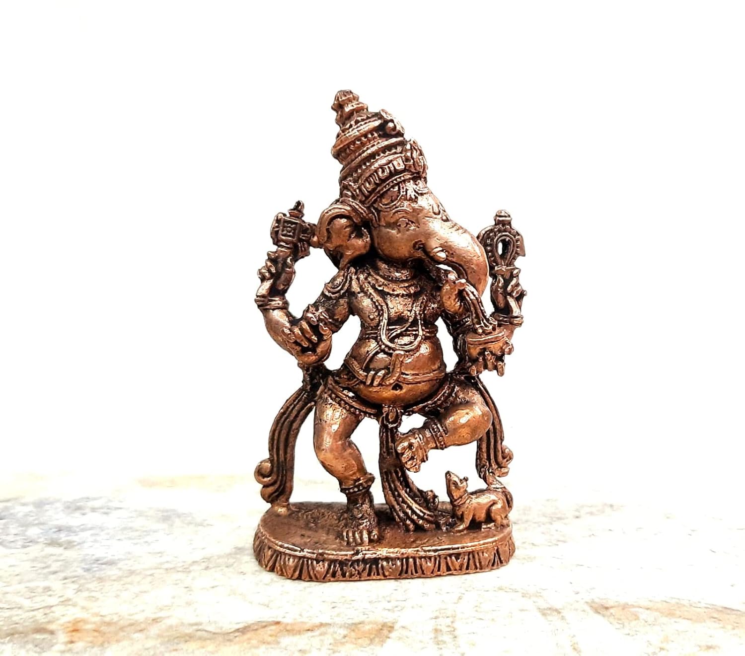 Brownish-Orange Copper Idols, 7.7 Cm, Handmade Ganesh 170Grams, Patina Antique Finish, Pack Of 1 Piece
