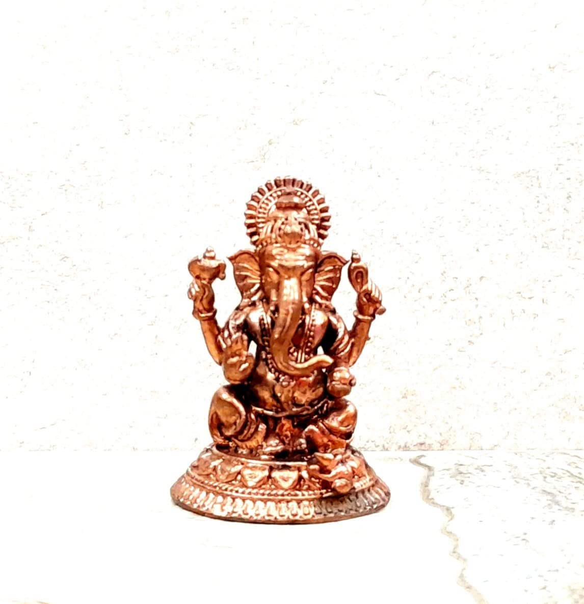 Brownish-Orange Copper Idols, 4.8 Cm, Handmade Little Ganesh 70Grams, Patina Antique Finish, Pack Of 1 Piece