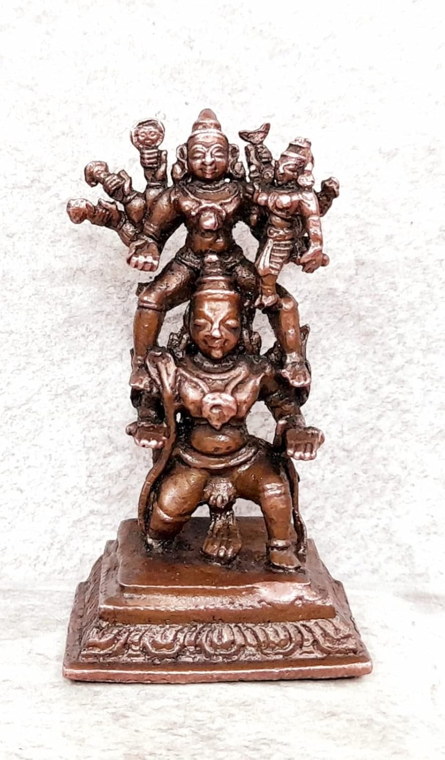 Brownish-Orange Copper Idols India, 2.3 Inches, Handmade Garuda Vahanam With Perumal And Lakshmi, 100G, Patina Antique Finish, Pack Of 1 Piece