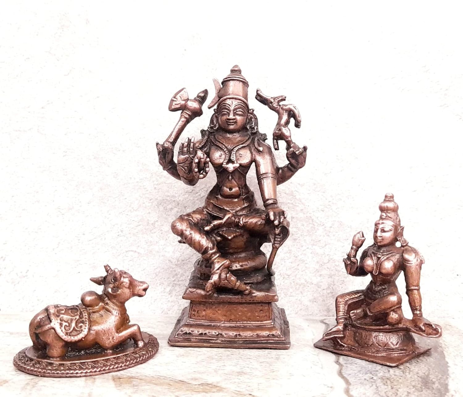 Brownish-Orange Copper Idols Of God Lord Shiva, Bhoogasakthi With Nandi, 5.5 Inch, 560G, Patina Antique Finish, Pack Of 1 Piece