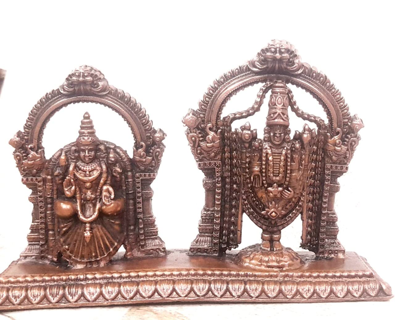 Brownish-Orange Copper Idols India, 3.1 Inches, Handmade Lord Balaji With Lakshmi, 295G, Patina Antique Finish, Pack Of 1 Piece