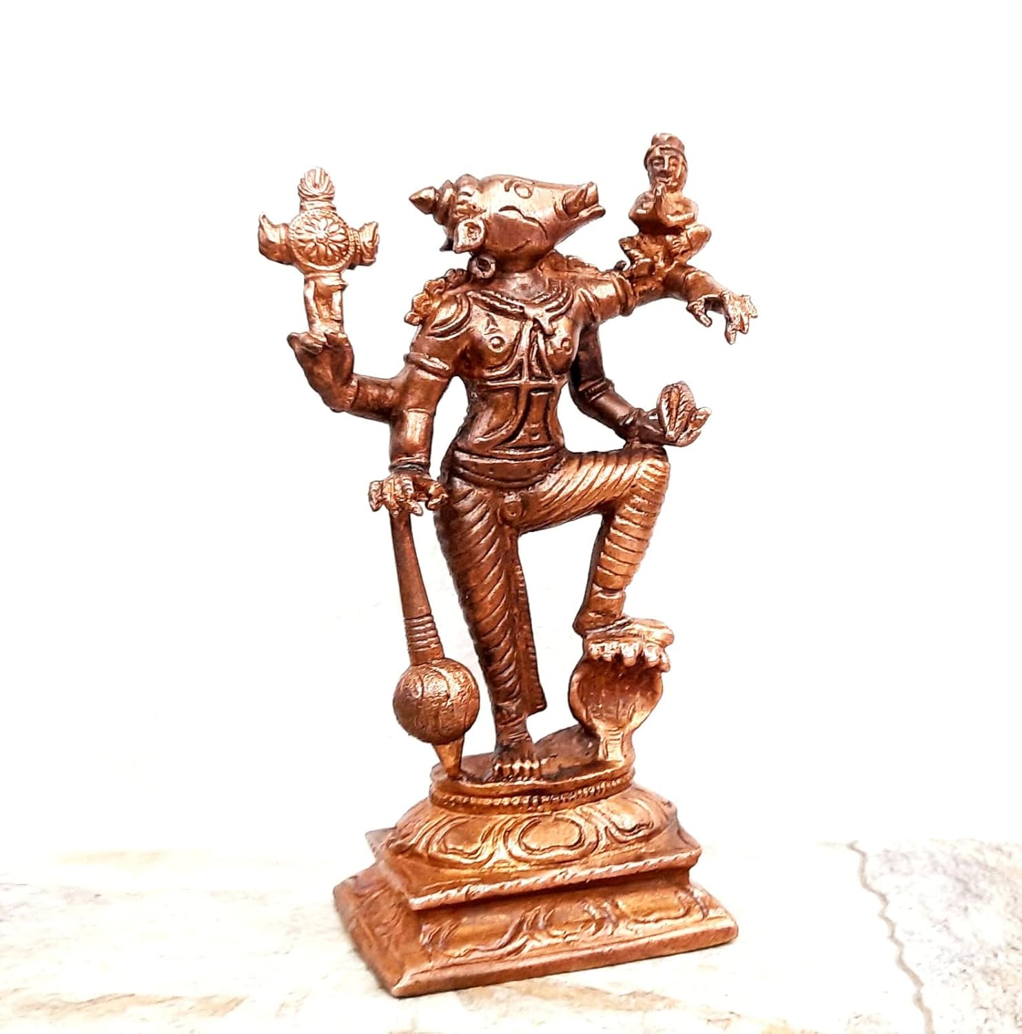 Brownish-Orange Copper Idols India, 5.1 Inches, Handmade Rarest First Time To Market Boovaraga, 415G, Patina Antique Finish, Pack Of 1 Piece