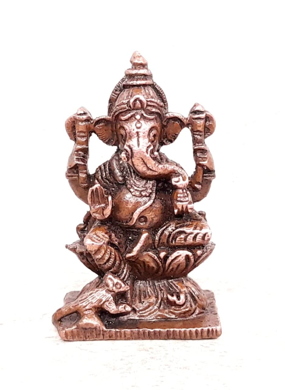 Brownish-Orange Copper Idols, 2 Inches, Handmade Ganesh, 85G, Patina Antique Finish, Pack Of 1 Piece