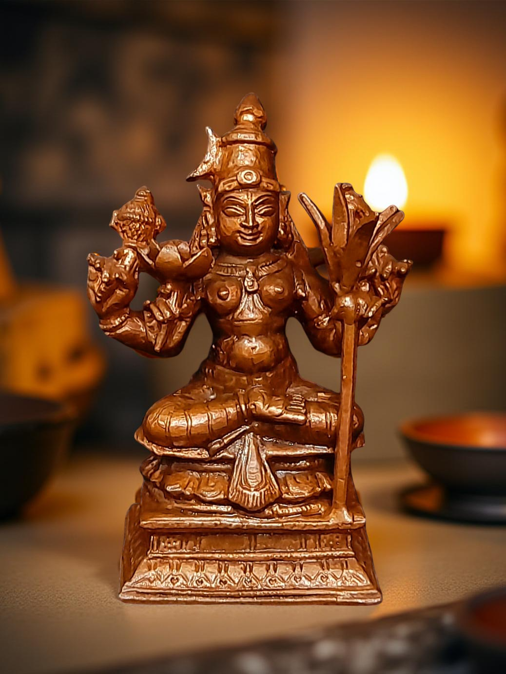 Brown Copper God Idols Raja Rajeshwari, 3.3 Inches 280 Gram, Patina Antique Finish, Pack Of 1 Piece