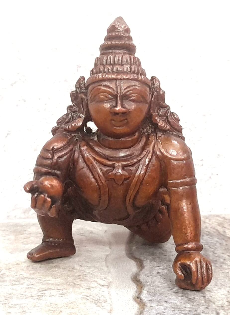 Brownish-Orange Copper Idols Indiaby, 2.1 Inches, Handmade Bala Krishna 135G, Patina Antique Finish, Pack Of 1 Piece