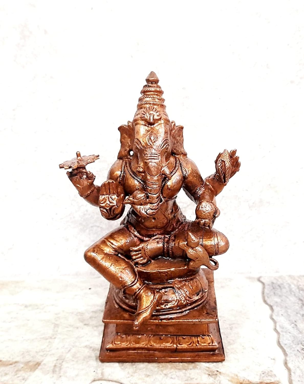 Brownish-Orange Copper Idols Of God Ganesh By Searchers Paradise, 4.5 Inch, 778 Gram, Patina Antique Finish, Pack Of 1 Piece
