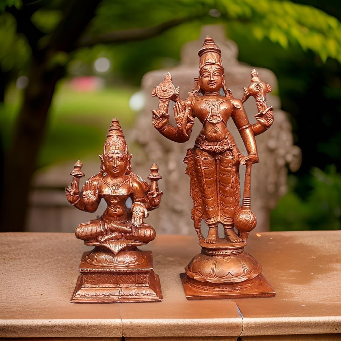 Brown Copper Idols Of God Srinivasa Perumal With Mahalakshmi, 6 Inches, 1 Kg, Patina Antique Finish, Pack Of 2 Piece