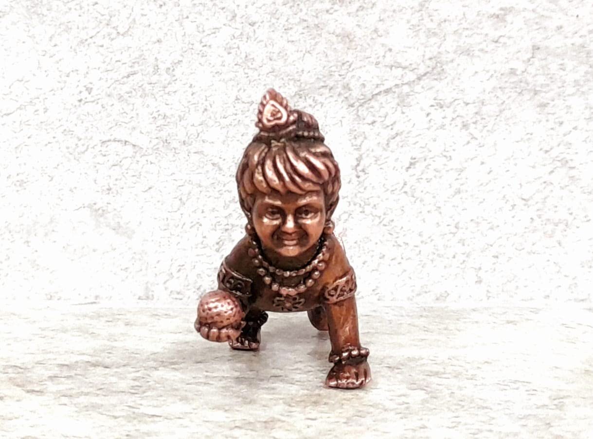 Brownish-Orange Copper Idols Of God Bala Krishna By Searchers Paradise, 1.6 Inches, 55G, Patina Antique Finish, Pack Of 1 Piece