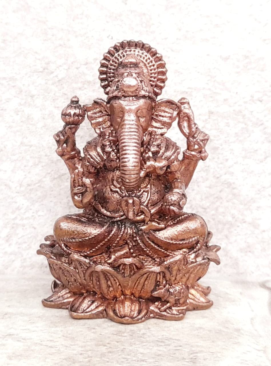 Brownish-Orange Copper Idols Of God Ganesh, 2.2 Inches, 145G, Patina Antique Finish, Pack Of 1 Piece