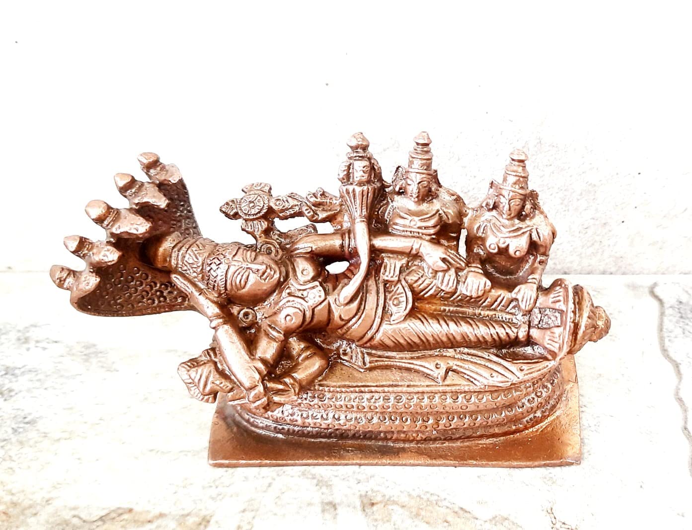Brownish-Orange Copper Idols Of God Sri Ranganathar With Goddess Lakshmi By Searchers Paradise, 2.6 Inches, 530G, Patina Antique, Pack Of 1 Piece