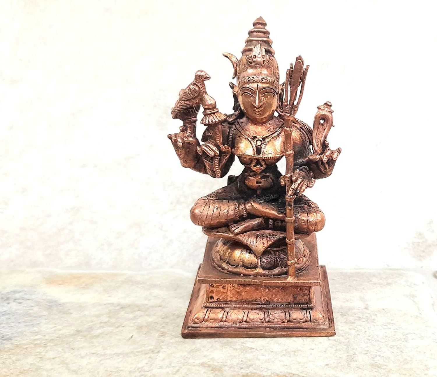 Brownish-Orange Copper Idolsby Searchers Paradise, 10Cm, Handmade Kamakshi 435Grams, Patina Antique Finish, Pack Of 1 Piece