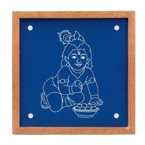 Rangly Krishna Face Wooden Rangoli Stencil 13x13 In | Kolam for Pooja Room