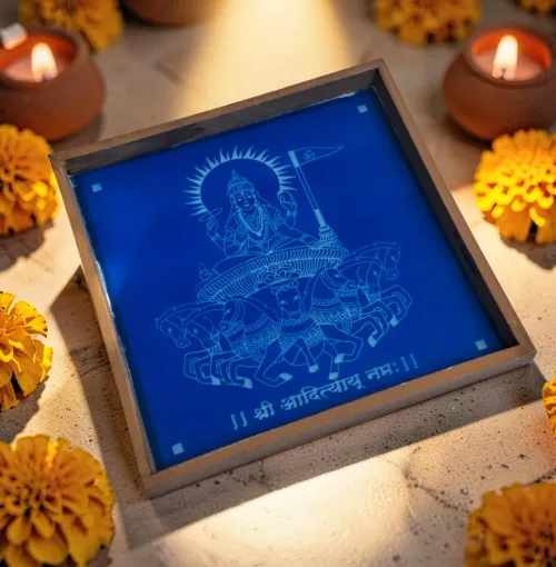 Rangly Surya Bhagwan Wooden Rangoli Stencil 13x13 In | Kolam for Pooja Room