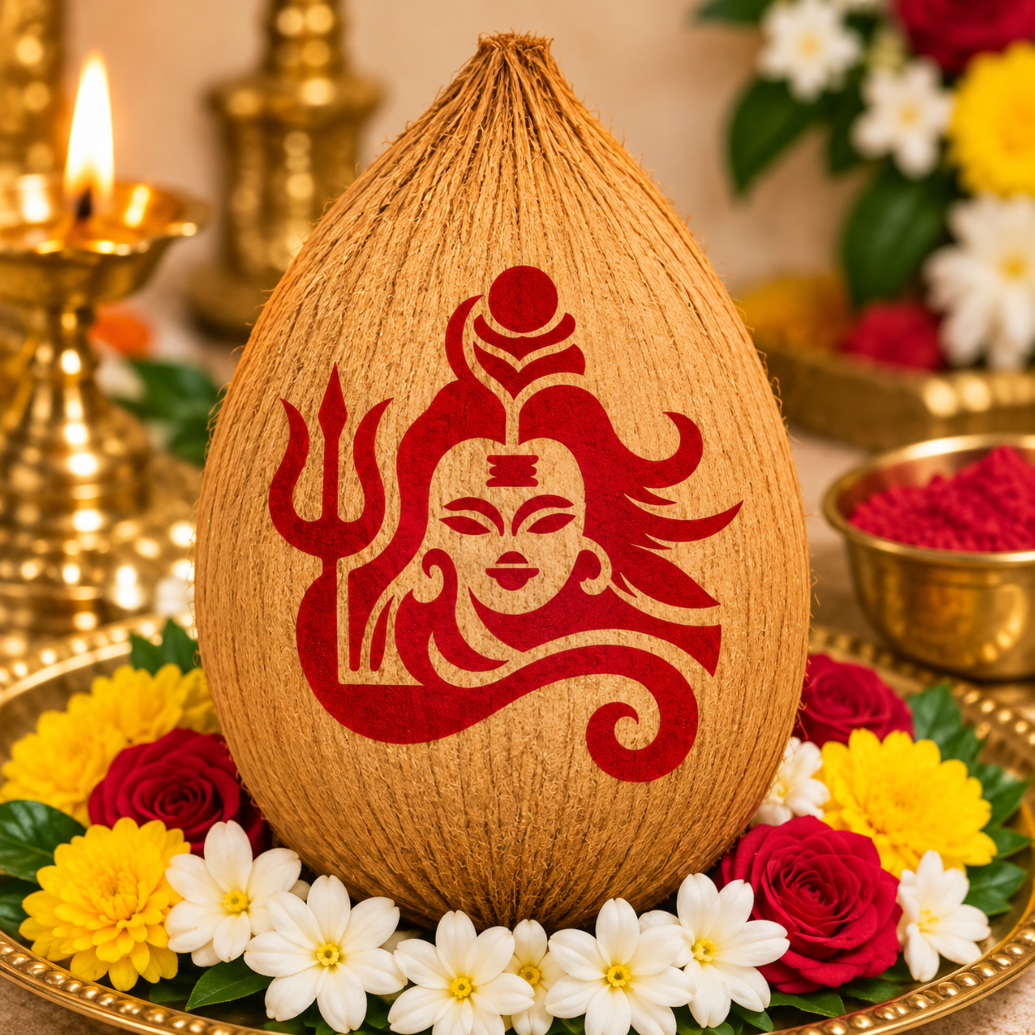 Lord Shiva with Trishul Stencil Coconut Decoration Stencil - Unikraf